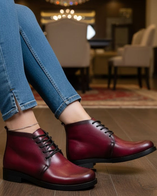 Hand-Finished Patina Leather Ankle Boots